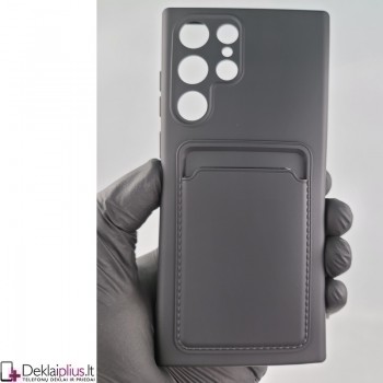 Švelnus silikoninis dėklas su kišenėle - juodas (Samsung S22 Ultra)